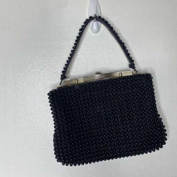 Vintage 50s 60s 70s 1950s 1960s 1970s black beaded purse retro antique - Picture 5 of 8